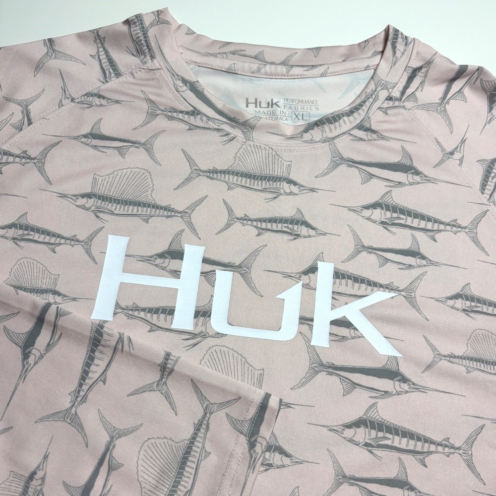 Huk Performance Fishing Shirt Mens XL Marlin fish Print‎ Long Sleeve Swim Shirt